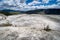 The bleached, upper travertine terraces of Mammoth Hot Springs in Yellowstone National Park