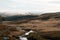 The bleak moorland and water landscape of the Elan Valley in winter