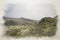 Bleak winter digital watercolour painting of Gib Torr, and The Roaches in the Peak District National Park