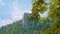 Bled castle built on top of cliff surrounded by lush trees