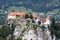 Bled Castle perched on cliff, Gorenjska, Slovenia