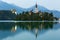 Bled Island and Bled Castle at dusk, Bled, Slovenia