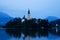 Bled Lake with Church Island and Castle Behind at Dusk