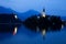 Bled Lake with Church Island and Castle Behind at Dusk