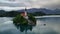 Bled lake with church on small island