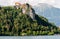 Bled medieval castle perched atop a steep cliff more than 100m above the lake