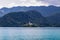 Bled - Panoramic view of St Mary Church of Assumption build on small island on alpine lake Bled