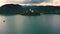 Bled, Slovenia - 4K aerial drone footage of flying above Lake Bled Blejsko Jezero towards the Pilgrimage Church
