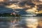 Bled, Slovenia - Amazing golden sunrise at Lake Bled Blejsko Jezero with the Pilgrimage Church of the Assumption of Maria