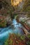 Bled, Slovenia - The beautiful Vintgar Gorge canyon with wooden path and stream near Bled