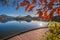 Bled, Slovenia - The famous Pilgrimage Church of the Assumption of Maria with beautiful autumn leaves