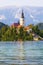 Bled, Slovenia. Island in the middle of the lake with church