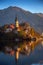 Bled, Slovenia - Lake Bled on a beautiful autumn morning with the famous Pilgrimage Church of the Assumption of Maria