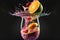 Blended Fruit Smoothie Spilling Over Colorful Summer Fruit Milk Shake on a Dark and Moody Background AI Generative