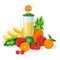 Blender with fresh fruit juice vector illustration. Refreshing healthy drink smoothie blended from orange, banana