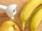 Blender and fruit, banana and apple recipe for smoothie