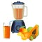 Blender and glass of smoothie made of tropical fruits vector