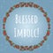 Blessed Imbolc the beginning of spring pagan holiday text in a wreath of red berries. Vector card template