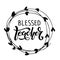 Blessed Teacher text in round hand drawn frame. Vector Handwritten calligraphy lettering inscription. For greeting card