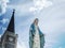 The Blessed Virgin Mary Statue blue sky background.