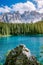 Bleu lake in the dolomites Italy, Carezza lake Lago di Carezza, Karersee with Mount Latemar, Bolzano province, South