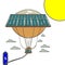 Blimp floating solar panel farm vector graphic
