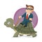 Blind businessman sitting on a turtle back