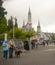 Blind couple with guide dog in Lourdes