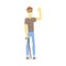 Blind Guy With Walking Stick, Young Person With Disability Overcoming The Injury Living Full Live Vector Illustration