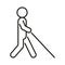 Blind handicap man with help stick, sign disability on vision. Health eyes problems. Disabled person. Vector line icon