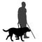 Blind man with cane and guide dog