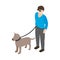 Blind man with guide dog icon, isometric 3d style