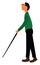 A blind man walking alone with the help of his stick vector color drawing or illustration