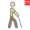 Blind man with walking stick color line icon, disability and blindness, blind person sign vector graphics, editable stroke filled