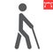 Blind man with walking stick glyph icon, disability and blindness, blind person sign vector graphics, editable stroke solid icon,