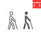 Blind man with walking stick line and glyph icon, disability and blindness, blind person sign vector graphics, editable