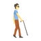 Blind Man Walking With Walking Stick, Young Person With Disability Overcoming The Injury Living Full Live Vector