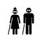 Blind people. Senior couple with walking cane. Senior men and women. Vector illustration. EPS 10