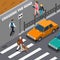 Blind Person On Crosswalk Isometric Illustration