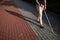 Blind woman walking on city streets