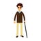 Blind young man in dark glasses and walking stick colorful Illustration