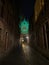Blinde-Ezelstraat blind donkey street arch bridge illuminated dark narrow cobblestone alley at night in Bruges Belgium