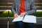 Blinded man reading by touching braille book