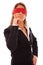 Blindfold businesswoman thinking