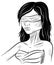 Blindfolded vector illustration of sketch girl on white background