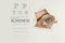 Blindness disease poster with eye test chart and blue eye on right