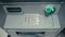 Blinking green slot in gray ATM cash machine. ATM machine