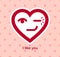 Blinking heart cheerful adorable facial expression, isolated vector conceptual icon or logo design, simple icon funny, compliment