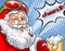 Blinking Santa Claus in helmet and with a glass of beer talking Cheers in comic style drawing