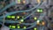 Blinking server and datacenter lights. Internet optical servers background blur